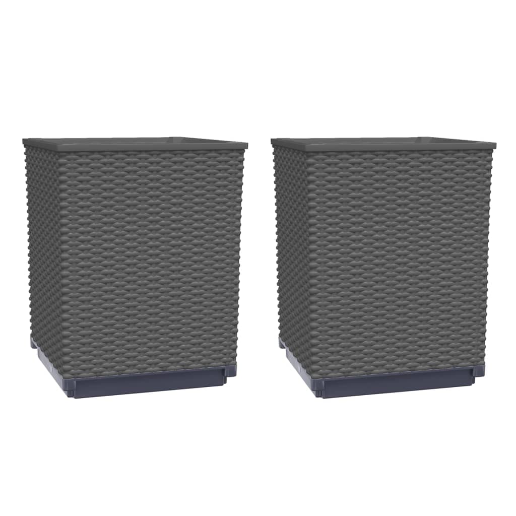 2-Pack vidaXL Rattan-Look Flower Planters - Outdoor Garden Boxes for Patio, Balcony, Porch & Backyard - Black (Perfect for Herbs, Flowers & Small Plants)