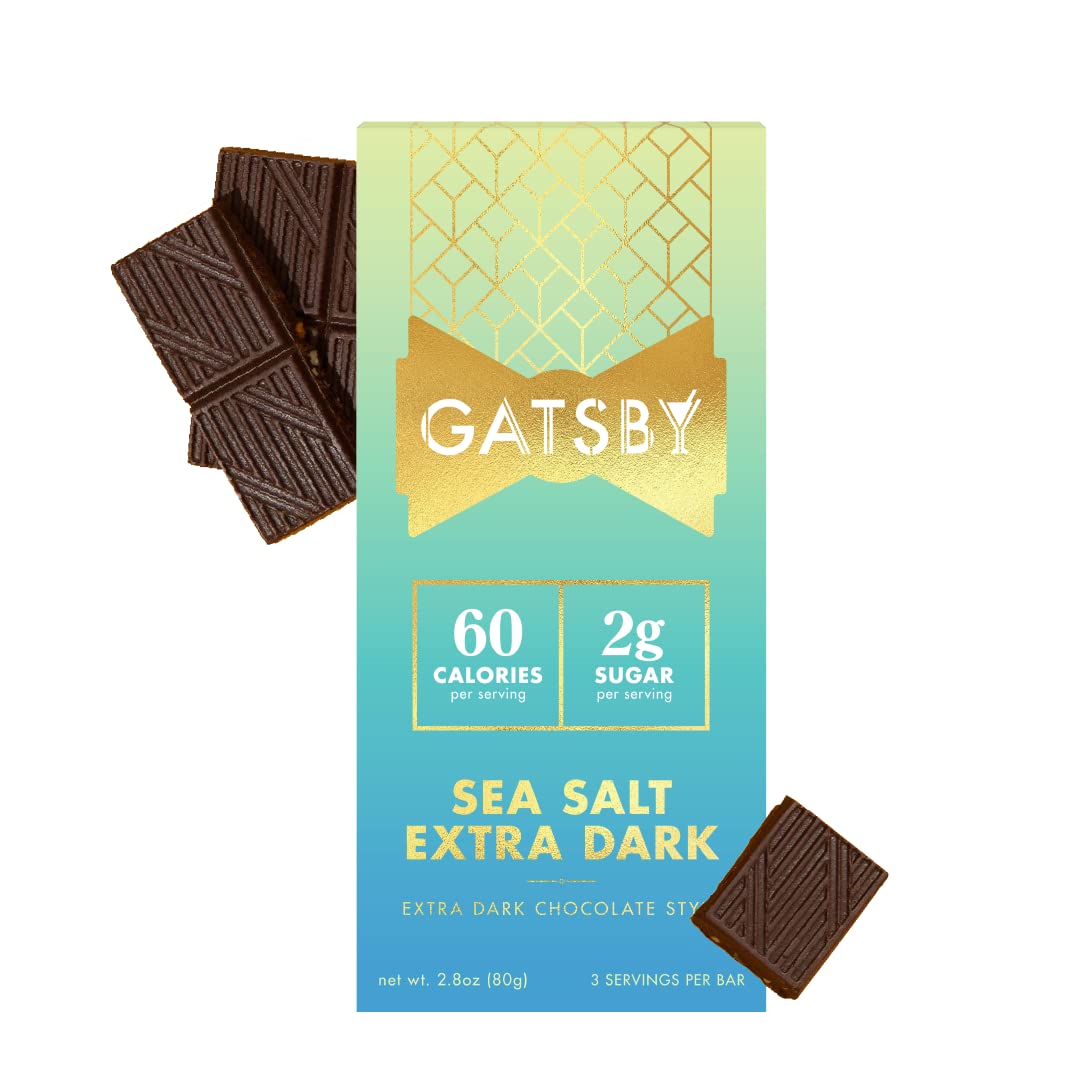 Premium Gatsby Sea Salt Dark Chocolate Bars 12-Pack | Low-Calorie, Low-Sugar, Keto-Friendly Snacks | Perfect for Weight Loss, Healthy Dessert & Office Treats