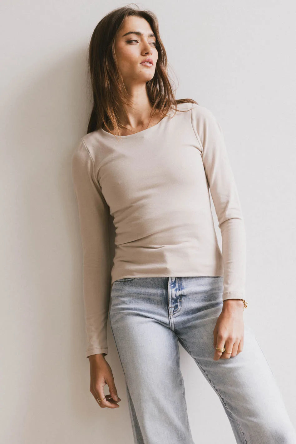 Kendra Basic Top in Fog - Women's Casual T-Shirt for Everyday Wear | Final Sale