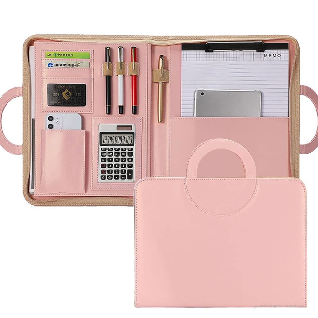 Professional A4 Portfolio Folder with Handles - PU Leather Business Briefcase for Women, Document Organizer, Notebook Binder File Bag (Black) - Perfect for Office, Meetings & Business Travel