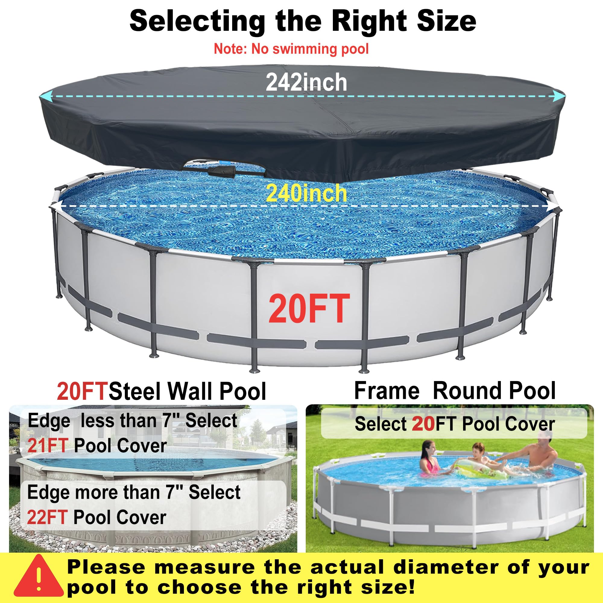 20 Ft Round Above Ground Pool Cover with Automatic Drain - Heavy Duty Winter Pool Protector, Easy Installation Hot Tub Cover - Dustproof & Waterproof for Swimming Pools, Spas, and Outdoor Water Features (Ideal for Winter Protection & Year-Round Use)