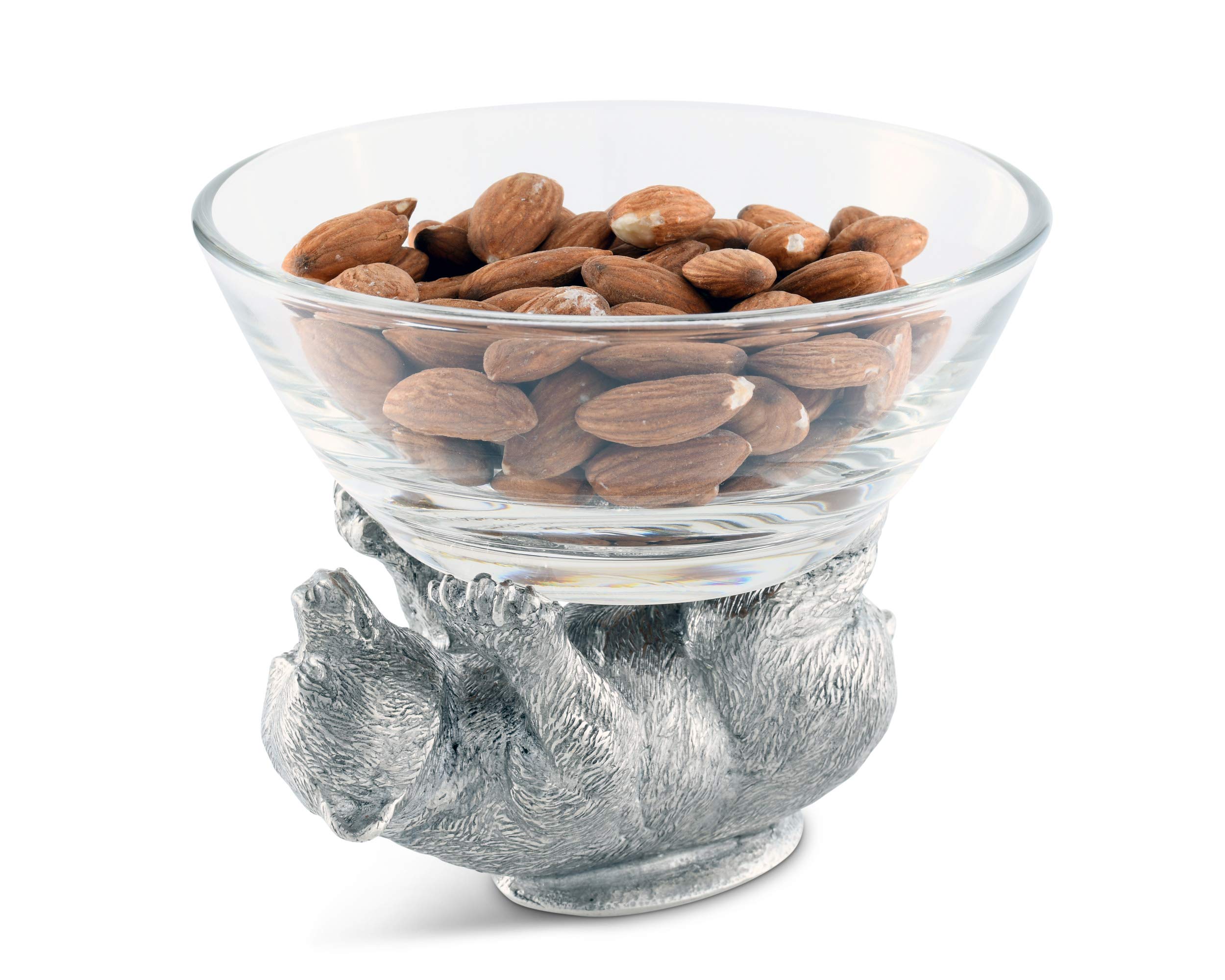 Vagabond House 6-Inch Glass Serving Bowl with Solid Pewter Bear Base - Perfect for Dips, Nuts, Sauces & Condiments | Elegant Tableware for Parties, Entertaining & Home Decor