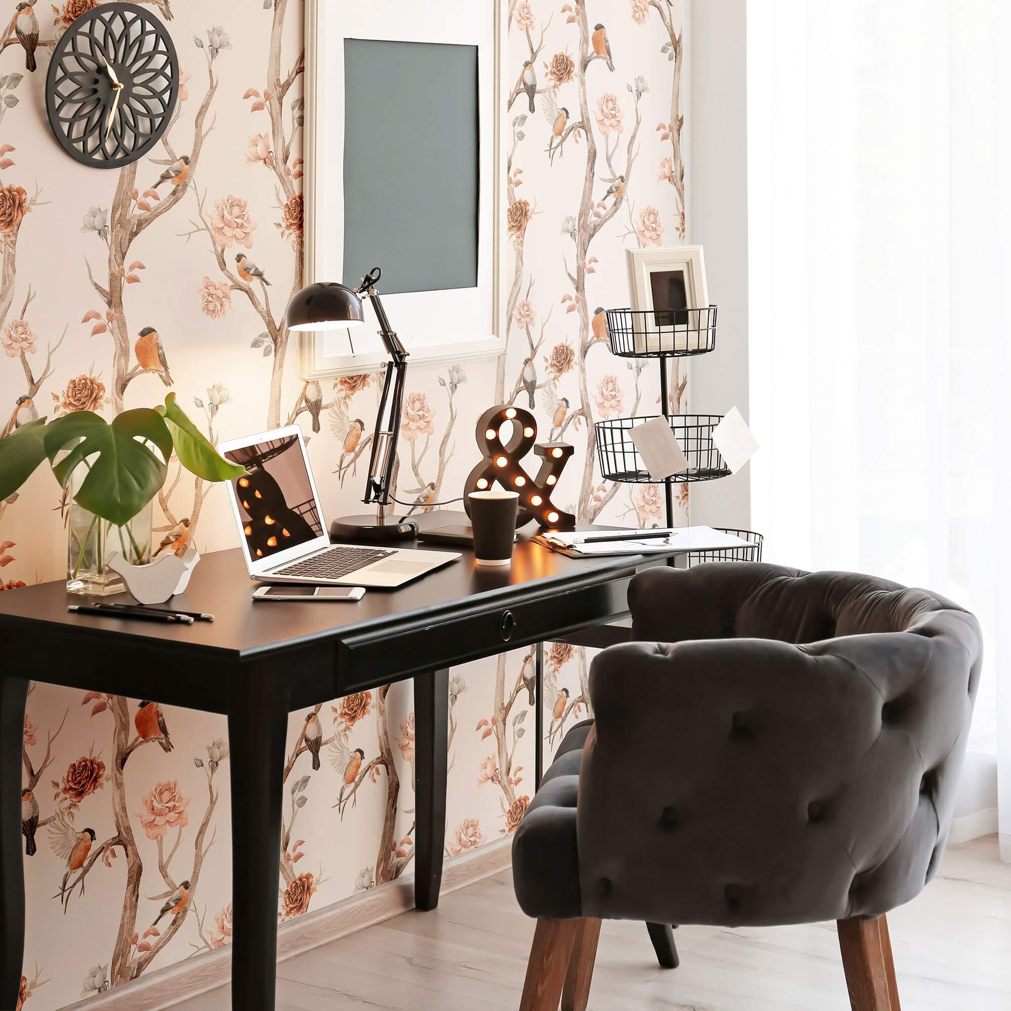 Rose Floral Animal Peel and Stick Removable Wallpaper - Self-Adhesive Decorative Wall Covering for Nursery, Bedroom & Home Decor