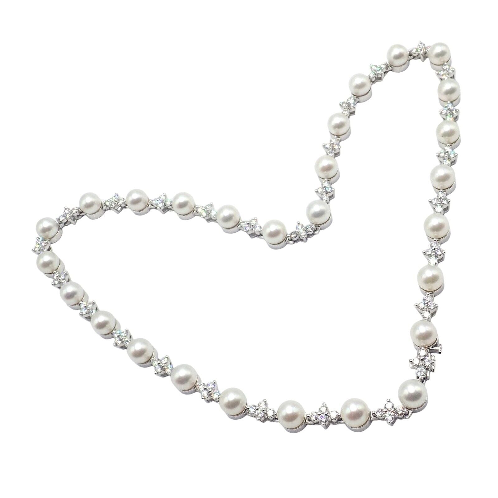 Authentic Tiffany & Co Platinum Diamond 6.5mm Pearl Necklace for Women - Elegant Jewelry Gift for Wedding, Anniversary & Special Occasions