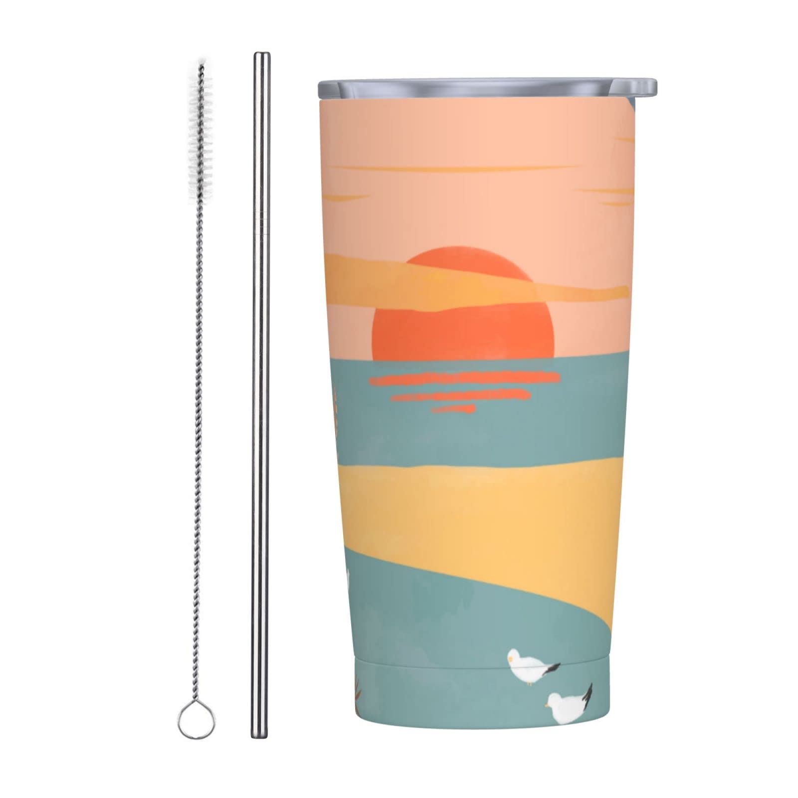 Mountain Tree Sunset Tumbler 20oz Stainless Steel Vacuum Insulated Travel Mug with Straw Lid & Cleaning Brush - Perfect Birthday Gift for Women, Best Friend, and Outdoor Adventures