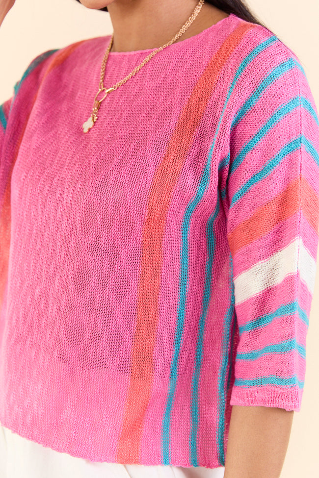 Women's Pink Striped Long Sleeve Sweater - Soft Knit Pullover for Fall & Winter - Perfect for Office, Date Night & Casual Outfits