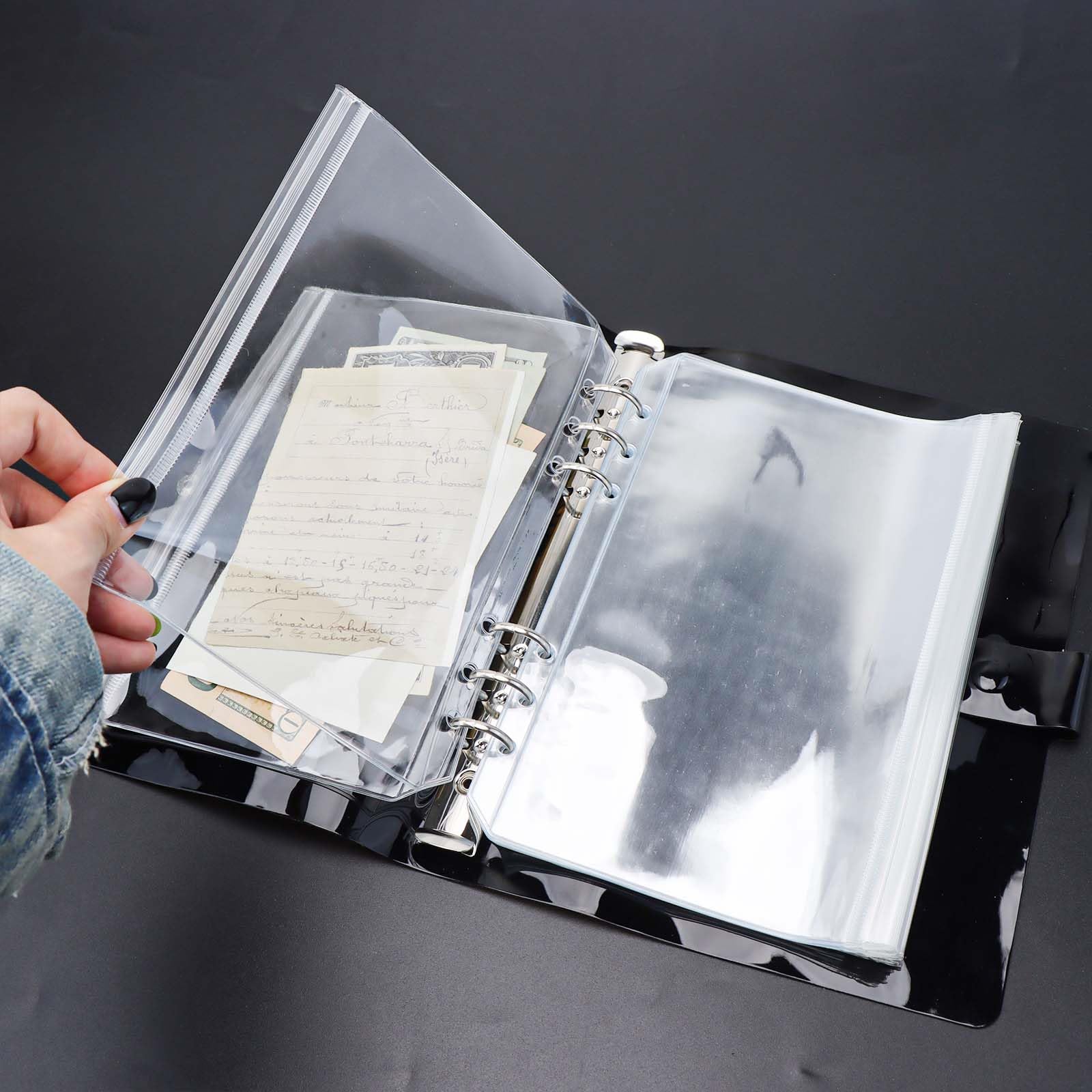 12-Pack A5 Clear Ziplock Binder Pockets with 6 Holes - Transparent Flat Sealing Zipper Storage Pouches for School, Office & Document Organization - Perfect for Sheet Protectors, Handouts & Filing Systems