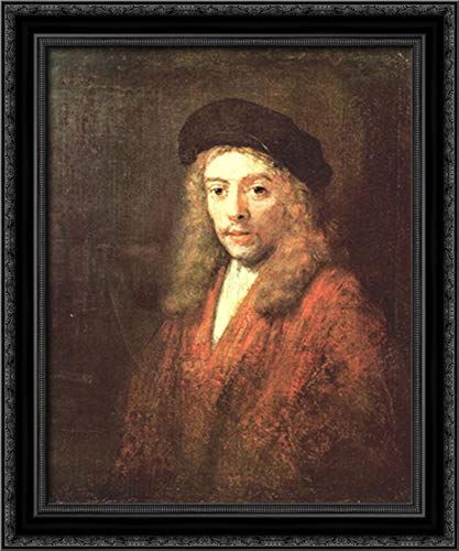 Rembrandt Framed Canvas Art - 20x24 Inch Black Ornate Wood Wall Portrait of Young Man | Classic Home Decor for Living Room, Bedroom & Office