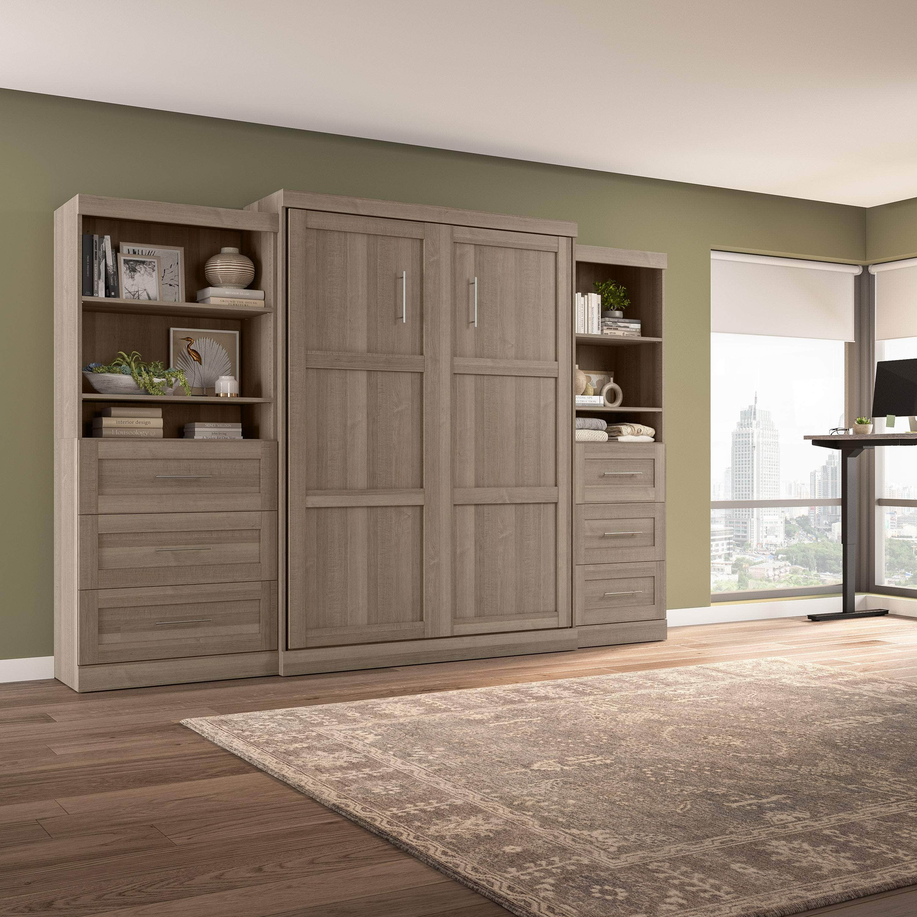 Pur Queen Murphy Wall Bed with 2 Storage Units & Drawers (126