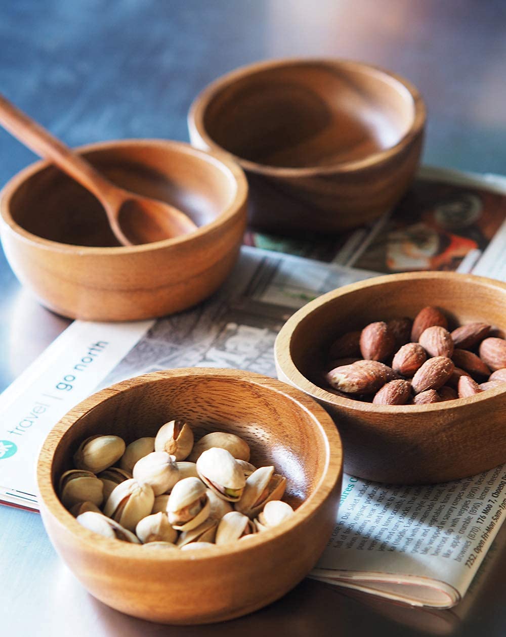 Premium Mini Acacia Wood Bowls Set of 4 - 3.75