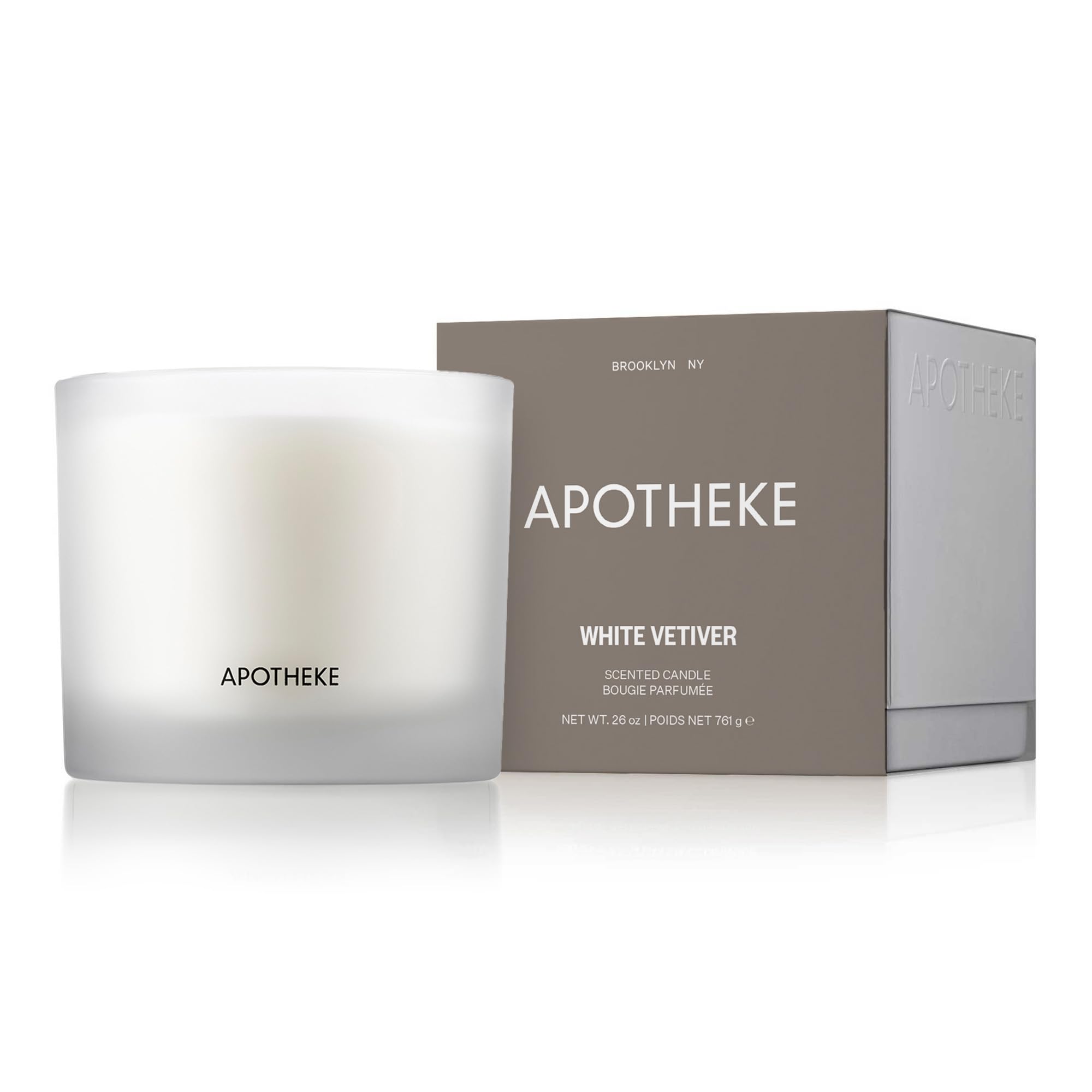 Apotheke 3-Wick Scented Candles - White Vetiver Fragrance, Long-Lasting Aromatherapy for Home, Spa & Relaxation