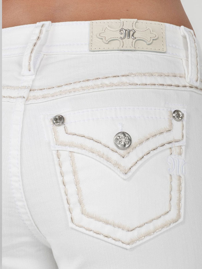 Miss Me M5014B400 Women's Mid Rise Bootcut Jeans in White - Perfect for Casual Wear & Everyday Comfort