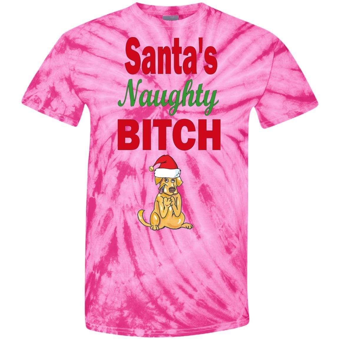 Santa's Naughty Bitch Tie Dye T-Shirt for Women | Funny Christmas Party Outfit | Holiday Gift for Her | Casual Wear & Festive Occasions