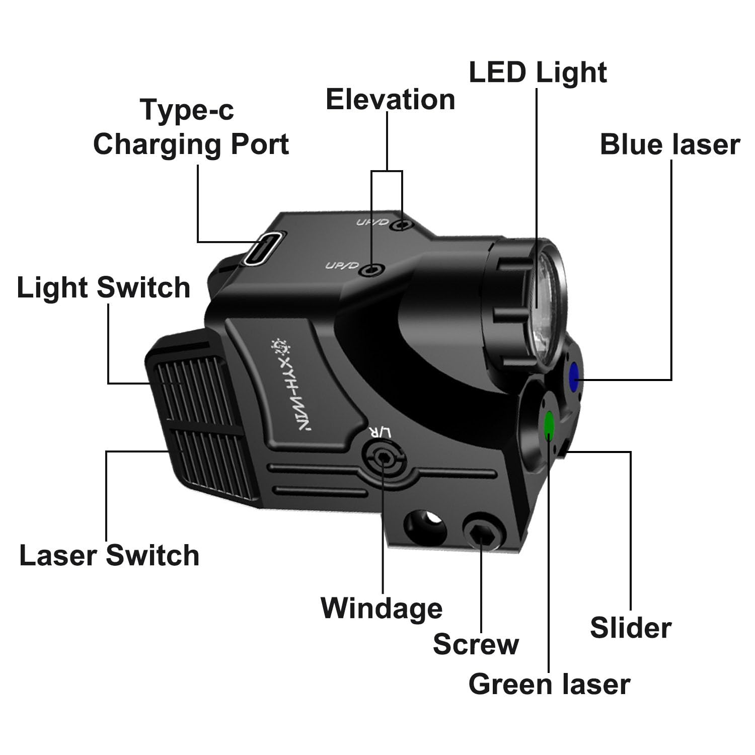600 Lumens Tactical Flashlight with Green & Blue Laser Combo - Pistol Light with Strobe & Constant Modes, Dual-Color Laser Sight, USB-C Rechargeable - Fits Picatinny & Glock Rails - Perfect for Hunting, Home Defense & Outdoor Adventures