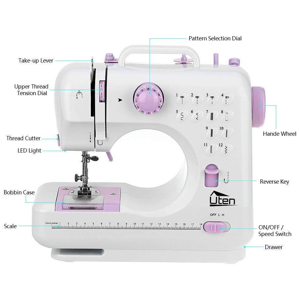 Kranich Portable Mini Sewing Machine - 2 Speed, 12 Stitch Patterns with Double Thread Needle | Perfect for Home Tailoring, DIY Crafts & Emergency Clothing Repairs