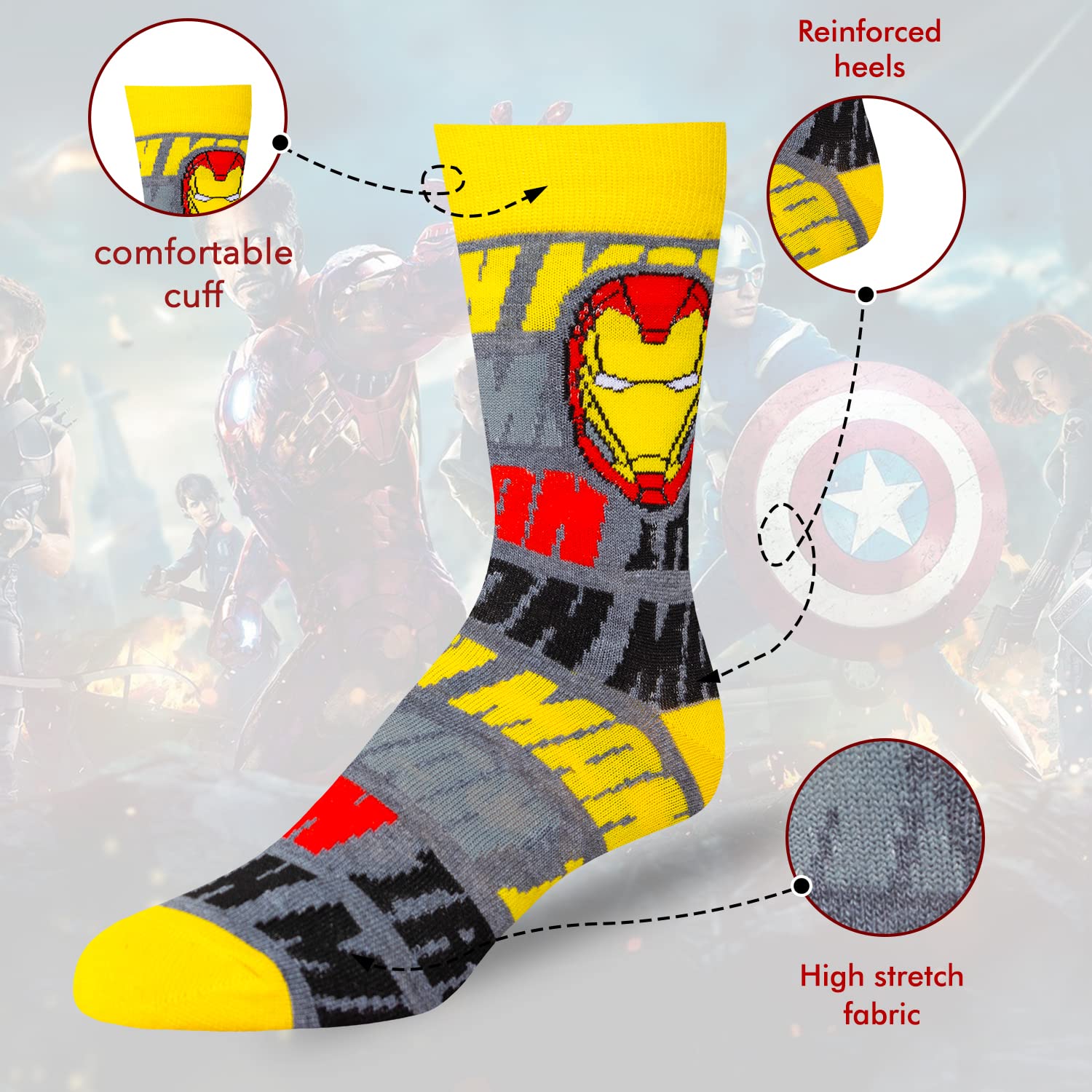 Marvel Legends Socks for Men & Boys - 6-Pack Athletic Socks for Superhero Fans | Perfect for Sports, Cosplay & Everyday Wear