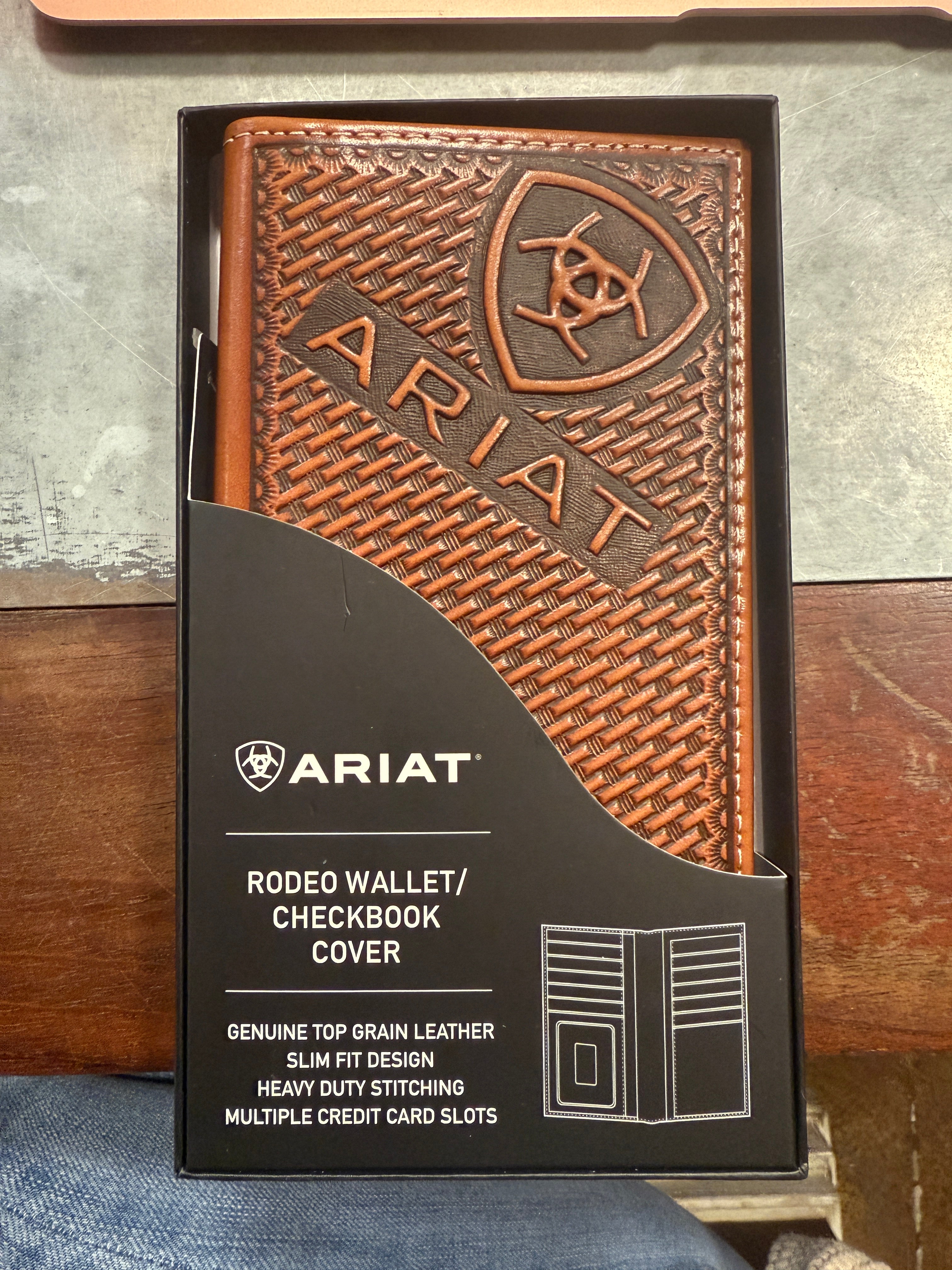 Ariat Men's Sunburst Basketweave Leather Wallet - Genuine Cowhide Bifold Wallet for Men with RFID Protection | Perfect for Everyday Carry, Travel & Business Use