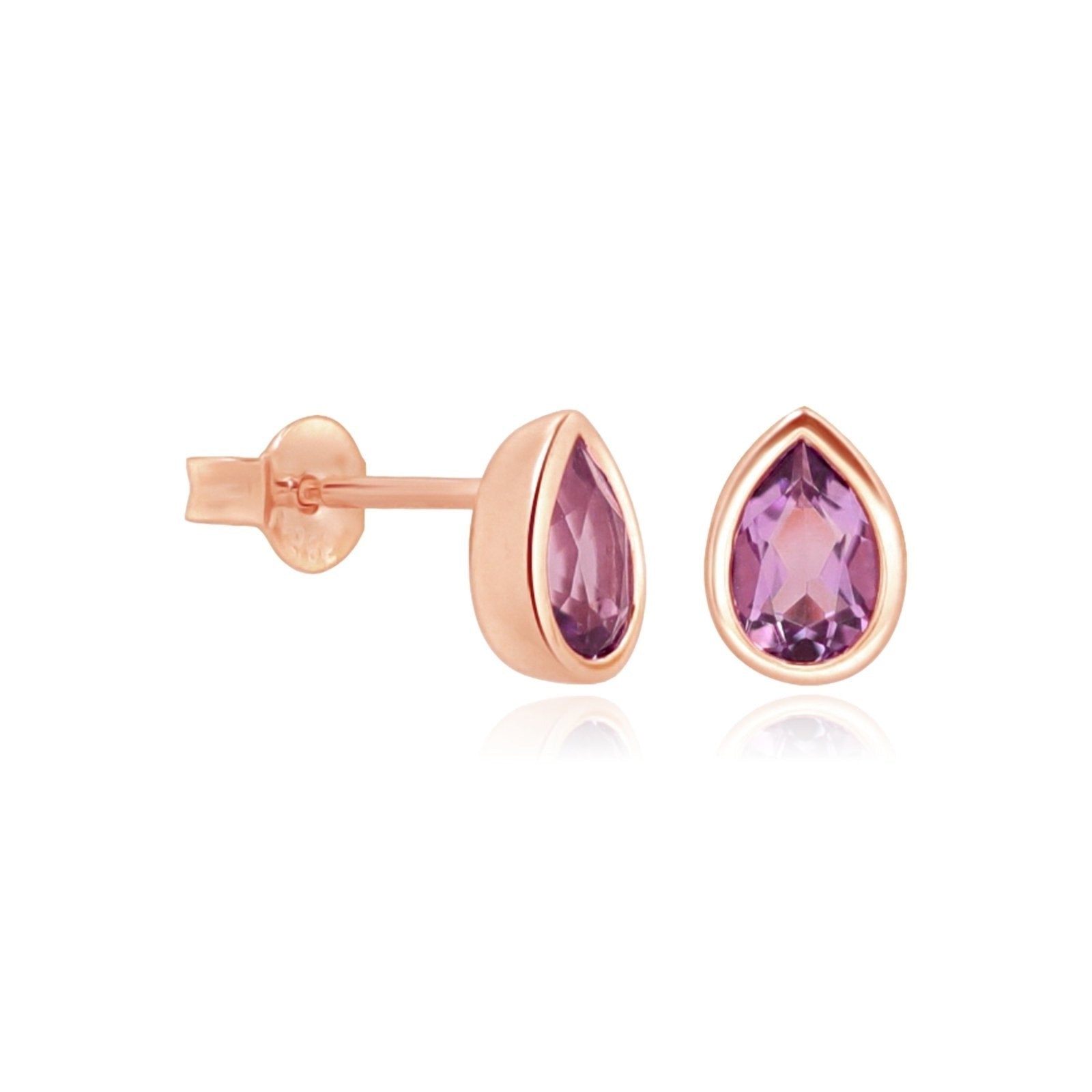 14K Rose Gold Amethyst Teardrop Earrings - Dainty Bezel Set Gemstone Jewelry for Women, Perfect for Weddings, Parties & Special Occasions