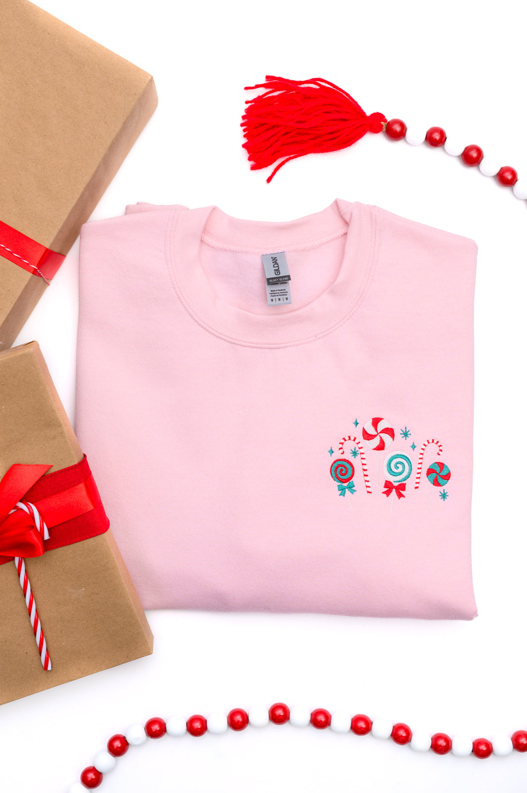 Christmas Candy Embroidered Sweatshirt - Festive Holiday Sweater for Women & Men | Cozy Winter Pullover with Sweet Design | Perfect for Xmas Parties, Family Gatherings & Gift Giving