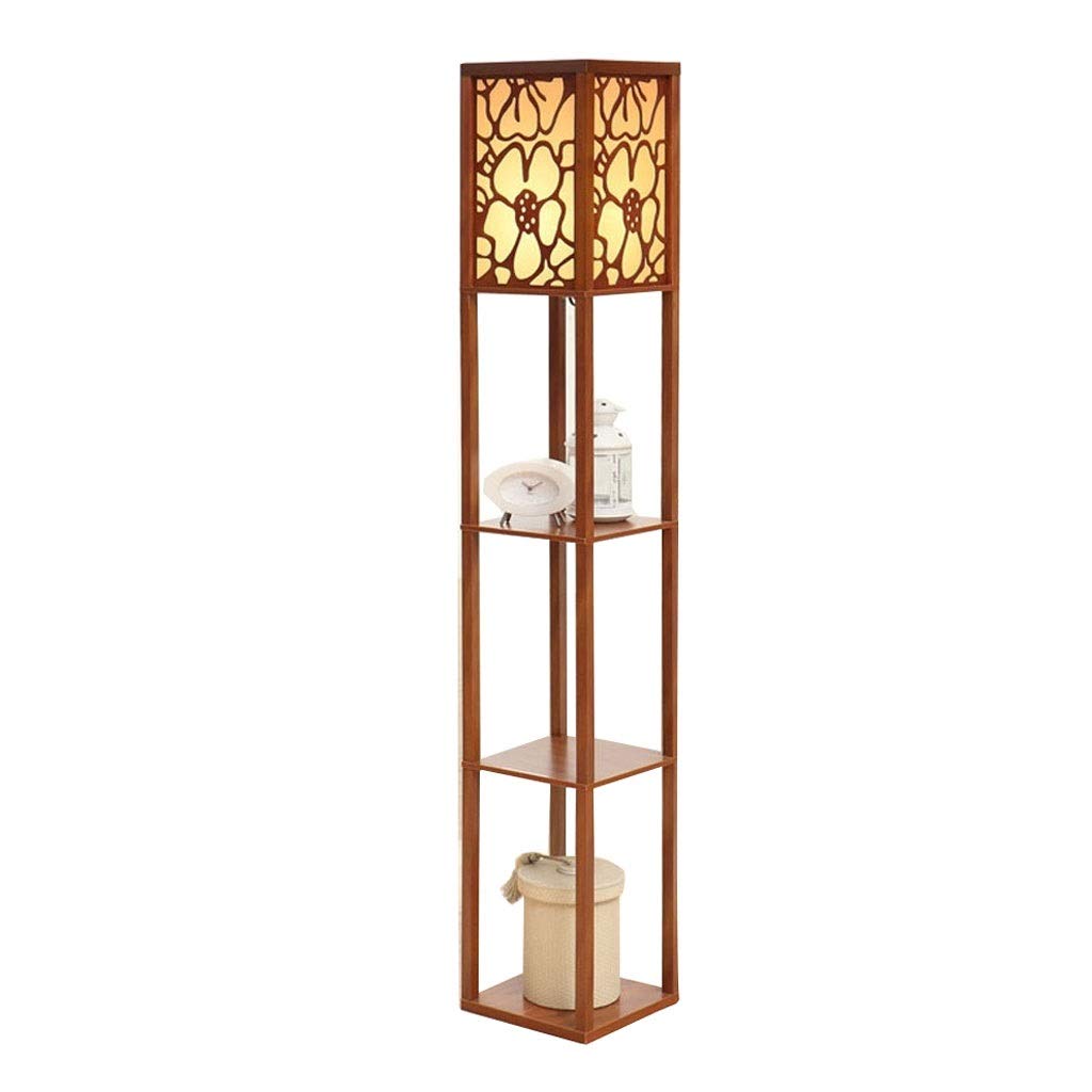 Modern Bedside Floor Lamp with Shelves - Chinese Country Style Wooden Sofa Lamp for Living Room & Bedroom (Walnut Finish, No Remote) - Perfect for Reading Nook, Coffee Table Lighting and Home Decor
