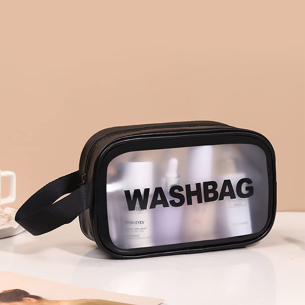 2 Pack Transparent Cosmetic Bags - Small & Large Waterproof Makeup Organizer with Zipper & Handle for Travel, Toiletries & Daily Essentials | Perfect for Airplane Carry-on, Gym & Beauty Storage