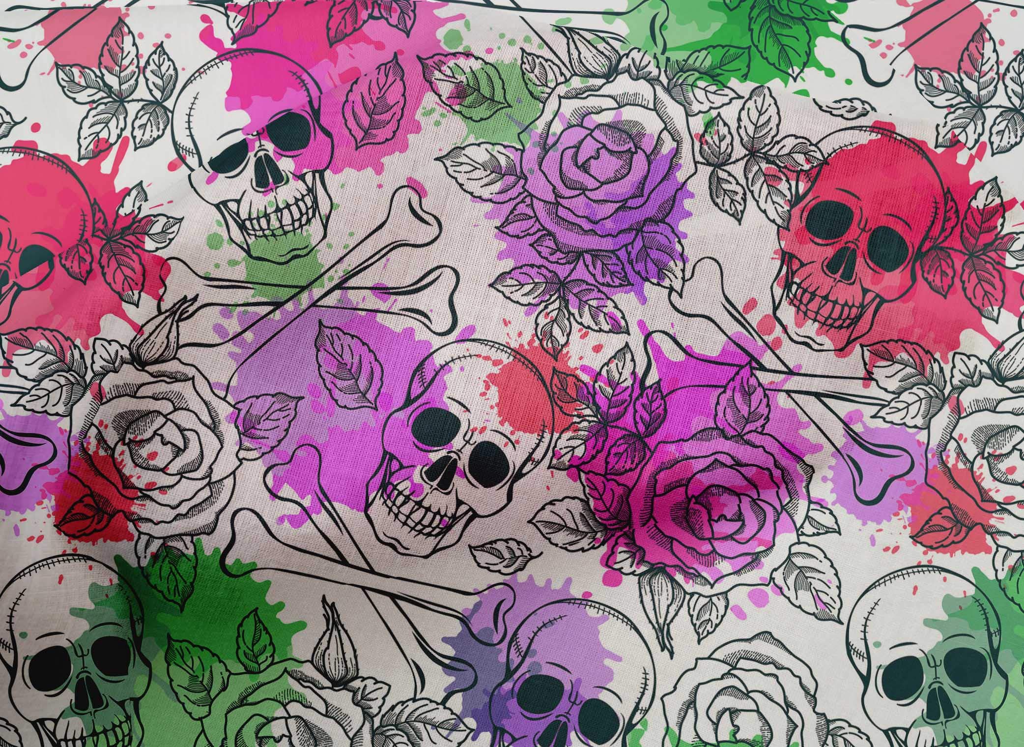 oneOone Cotton Cambric Pink Floral & Skull Print Fabric by The Yard - 56 Inch Wide Dress Material for DIY Clothing, Quilting, and Home Decor Projects