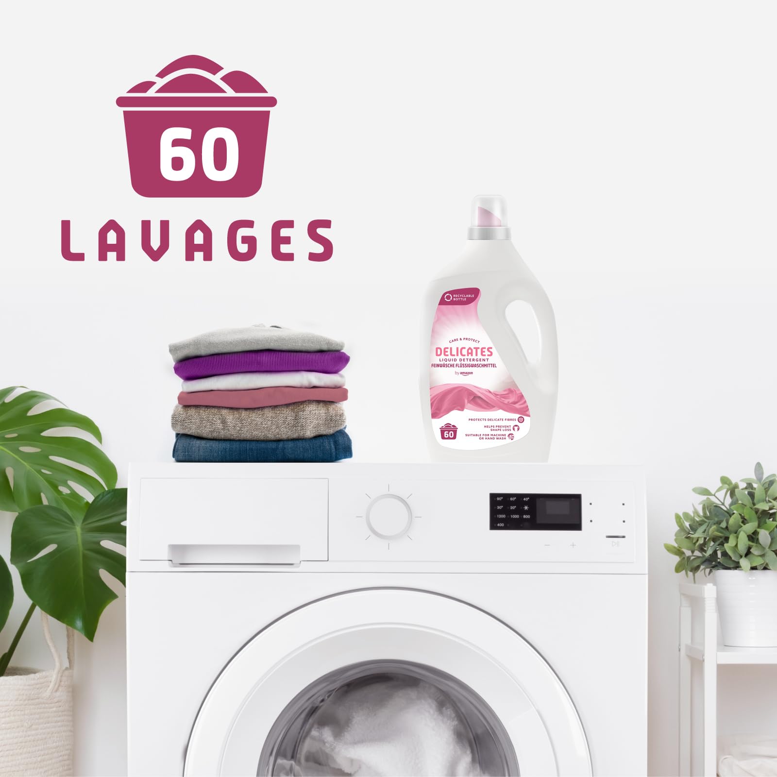 Amazon Liquid Laundry Detergent for Delicates - Gentle Wash Formula (60 Loads) | Perfect for Silk, Lace & Baby Clothes