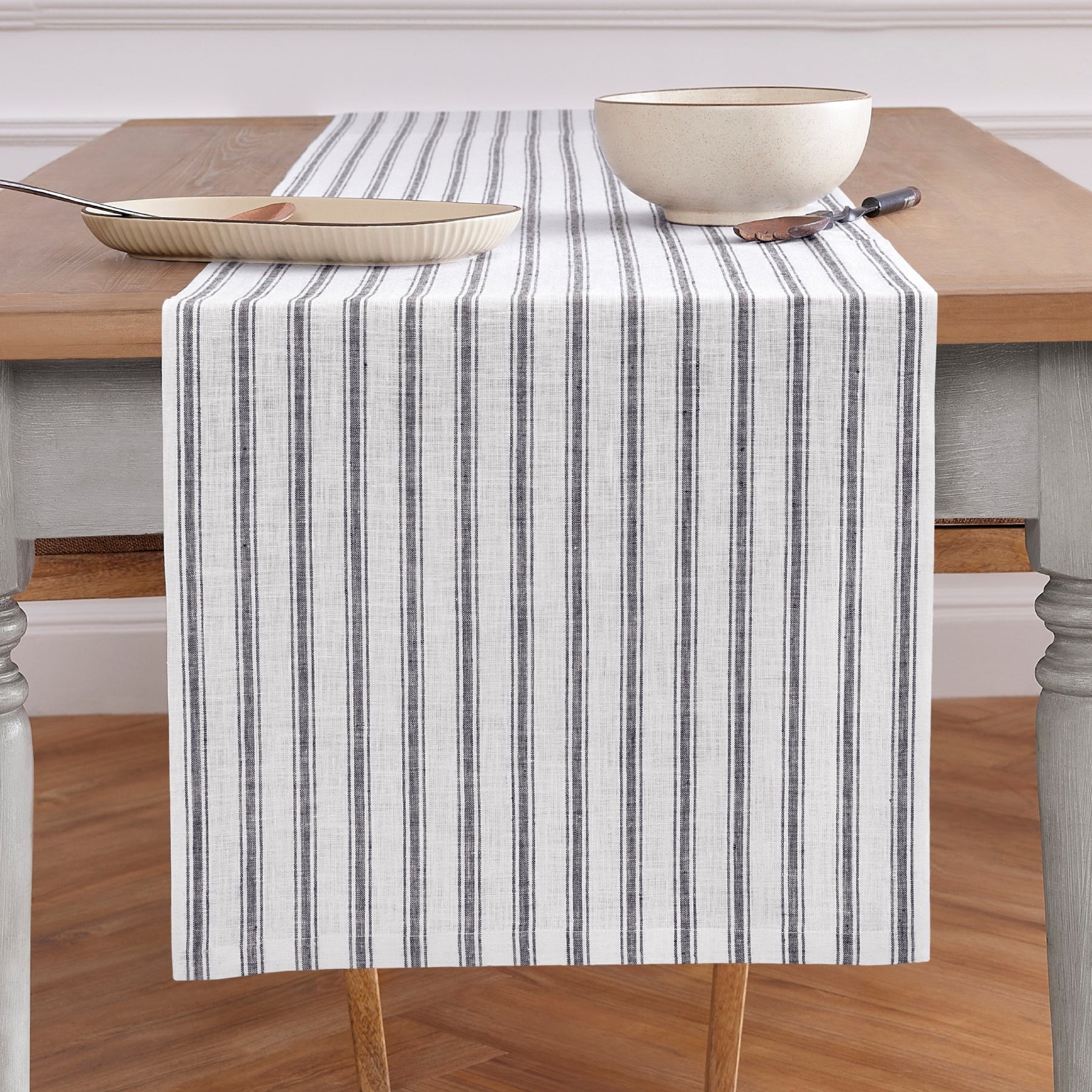 Capri Ticking Stripe Table Runner - 16 Inch & 18 Inch Wide Cotton Farmhouse Decor for Dining Table, Buffet, and Kitchen Island