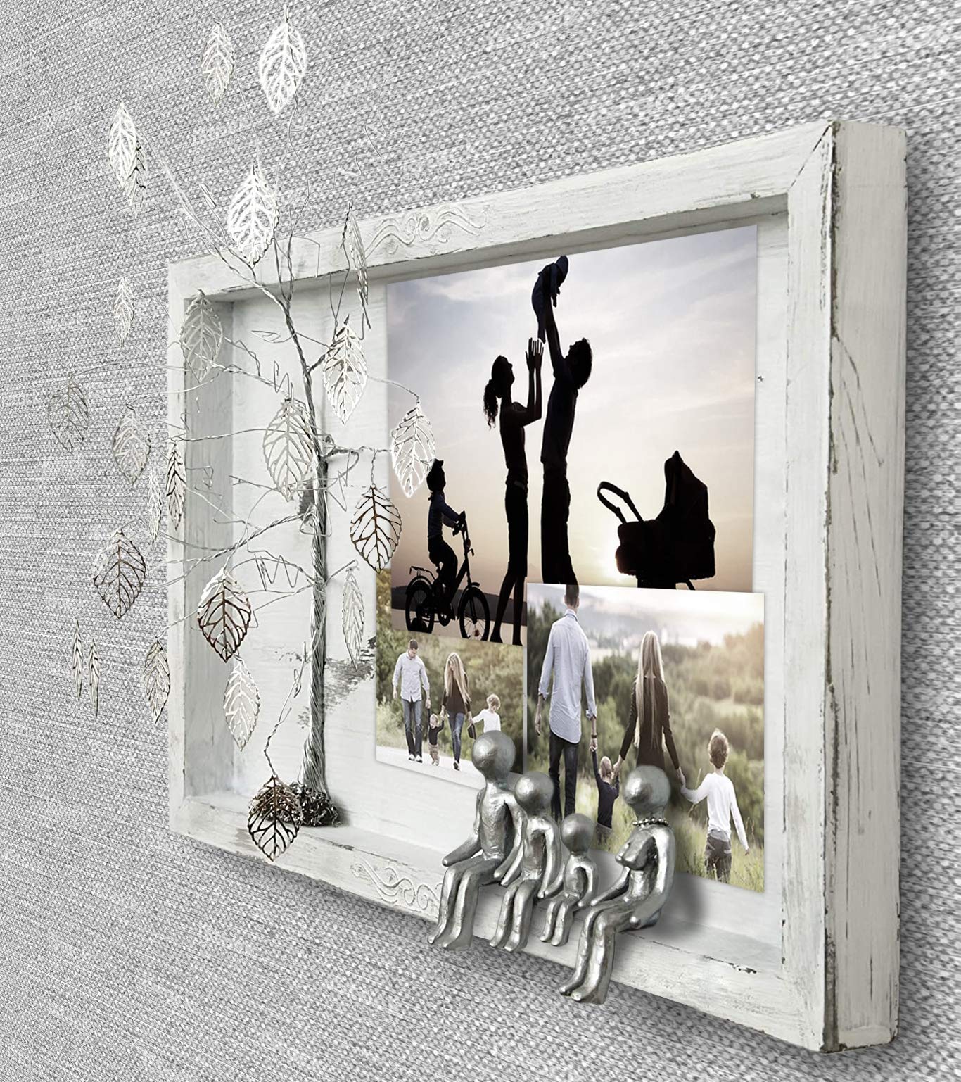 Personalized Family Tree Shadow Box - 4-Figurine Willow Tree Wedding Photo Frame Display for 6th, 8th, 10th, 12th & 25th Marriage Anniversary Gifts - Perfect for Couples, Parents & In-Laws - Home Décor & Romantic Gift Idea