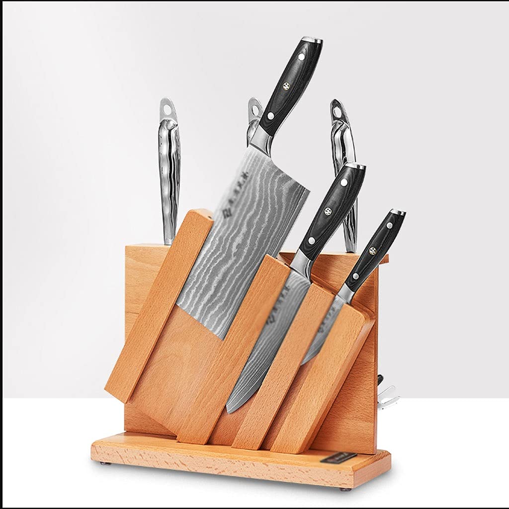 Premium Universal Magnetic Knife Holder - Red Beech Wood Vertical Knife Block for Kitchen, Space-Saving Knife Storage & Utensil Organizer (Style B) | Perfect for Home Chefs & Professional Kitchens
