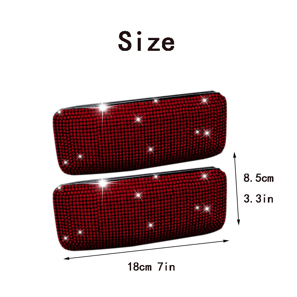 2 Pack Bling Diamond Soft Leather Car Center Console Knee & Elbow Cushion Pads - Comfortable Car Pillow Accessories for Women & Girls (Red) | Perfect for Long Drives, Road Trips & Daily Commute