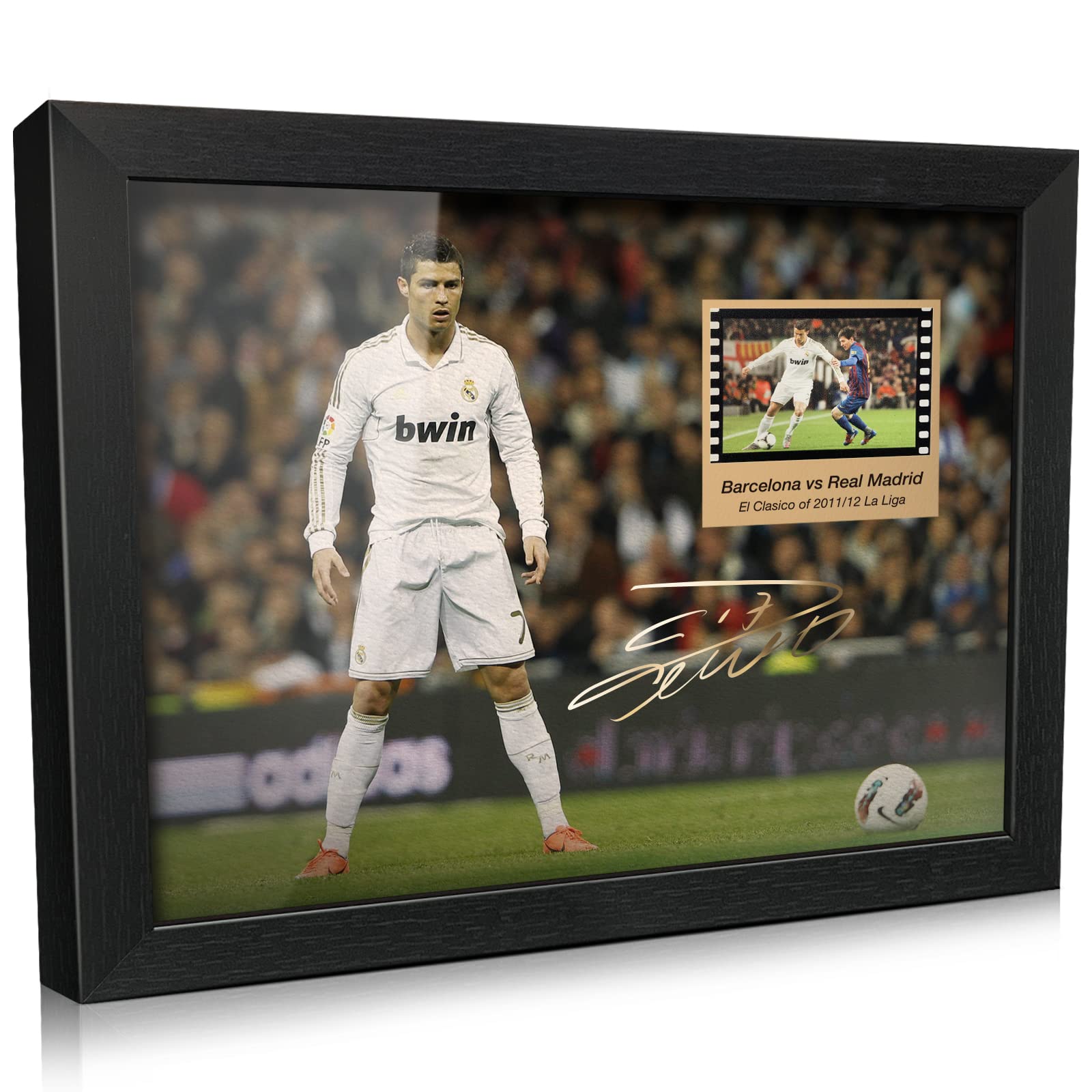 ORIMAMI Signed Cristiano Ronaldo Poster - 8x6 Inches Framed Photo with 35mm Film Display - Perfect Gift for CR7 Fans - Ideal for Bedroom, Office Decor & Soccer Memorabilia Collection