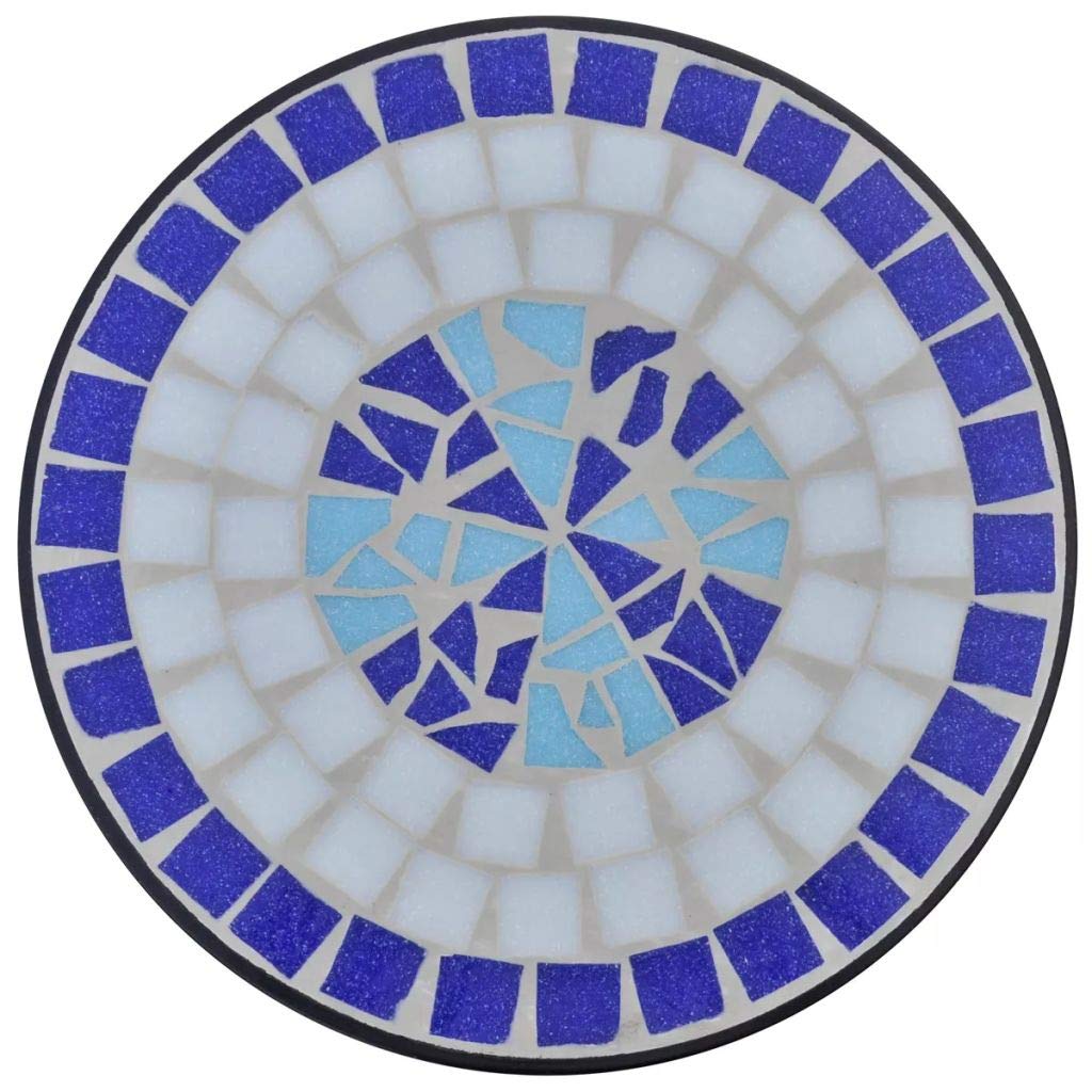 FAMIROSA Blue and White Mosaic Side Table - Small End Table for Plants, Living Room, Bedroom, or Patio Decor