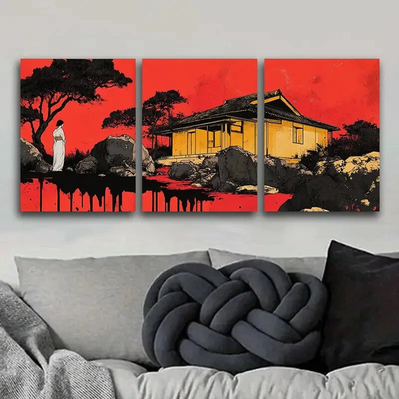 3-Piece Ancient Buildings Art Painting Metal Print - Ready to Hang Wall Decor for Living Room, Bedroom & Office