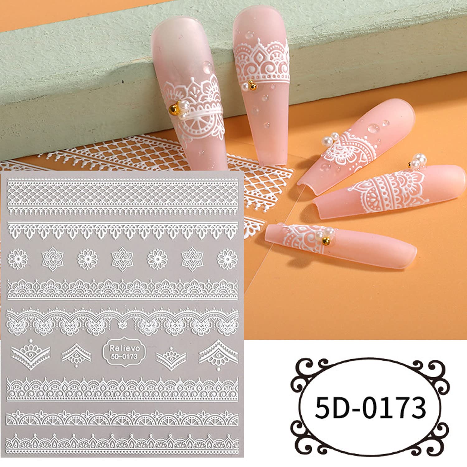 5D Embossed White Flower Lace Nail Art Stickers - Self-Adhesive Wedding Nail Decals for Women & Girls - DIY Manicure Decor for Bridal, Prom, Party & Special Occasions