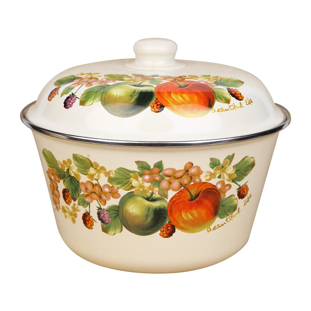 Vintage Chinese Style Enamel Decorative Tray with Lid - Household Ornament Container, Cooking Oil & Grease Storage - Perfect for Kitchen, Dining Table, and Vintage Home Decor