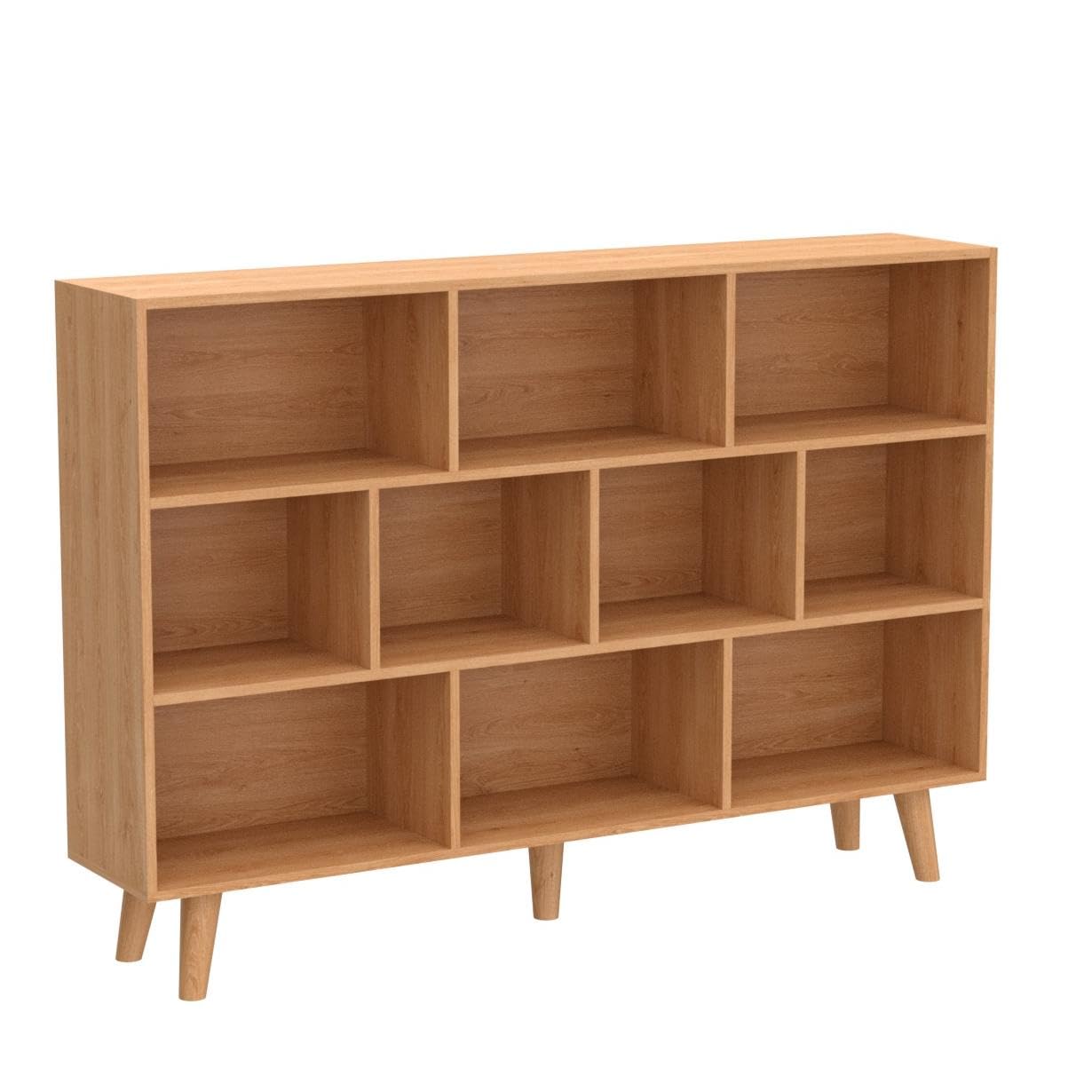 IOTXY 3-Tier Wooden Open Shelf Bookcase - Floor Standing Display Cabinet with 10 Storage Cubes, Modern Bookshelf for Living Room, Bedroom & Office - Pear Yellow Finish