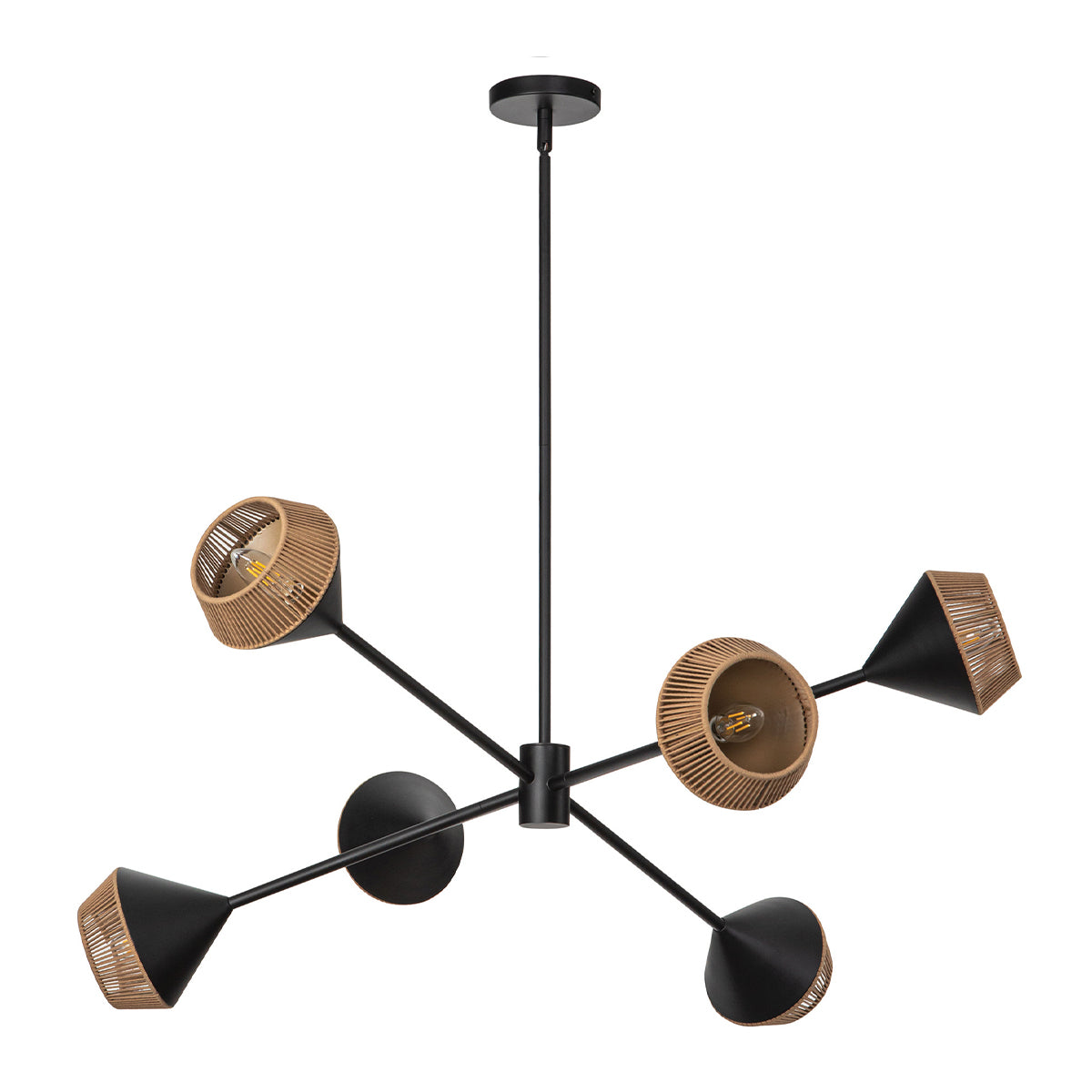 Alora Mood Daphne 5-Light Chandelier in Matte Black & Natural Finish - E14 Bulb Base | Perfect for Dining Room, Bedroom, or Entryway Lighting