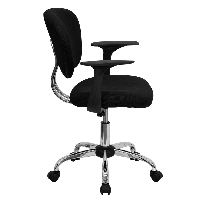 FLASH Beverly Mid Back Black Mesh Office Chair with Padded Seat, Swivel & Adjustable Height, Chrome Base & Arms - Ergonomic Desk Chair for Home & Office Workspace