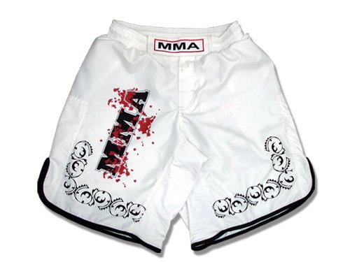 MMA Logo Board Shorts - Soft Fabric, White Size M - Martial Arts, Sparring, Grappling & Kickboxing Shorts for Men - Ideal for Gym Training, Fitness Workouts & Combat Sports