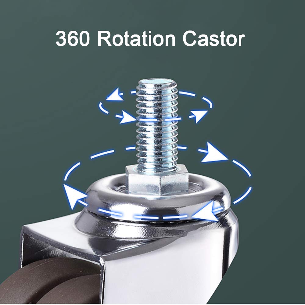 40mm Double Wheels Swivel Stem Casters (4 Pack) - M8x25mm Bolt - 50kg Capacity - TPE Rubber Office Chair Replacement Wheels - Heavy Duty Furniture Trolley Casters with Brake - Perfect for Office Chairs, Workstations, and Industrial Equipment