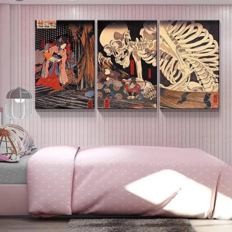 3-Piece The Witch and The Skeleton Metal Wall Art - Gothic Halloween Decor - Ready to Hang for Living Room, Bedroom, or Office
