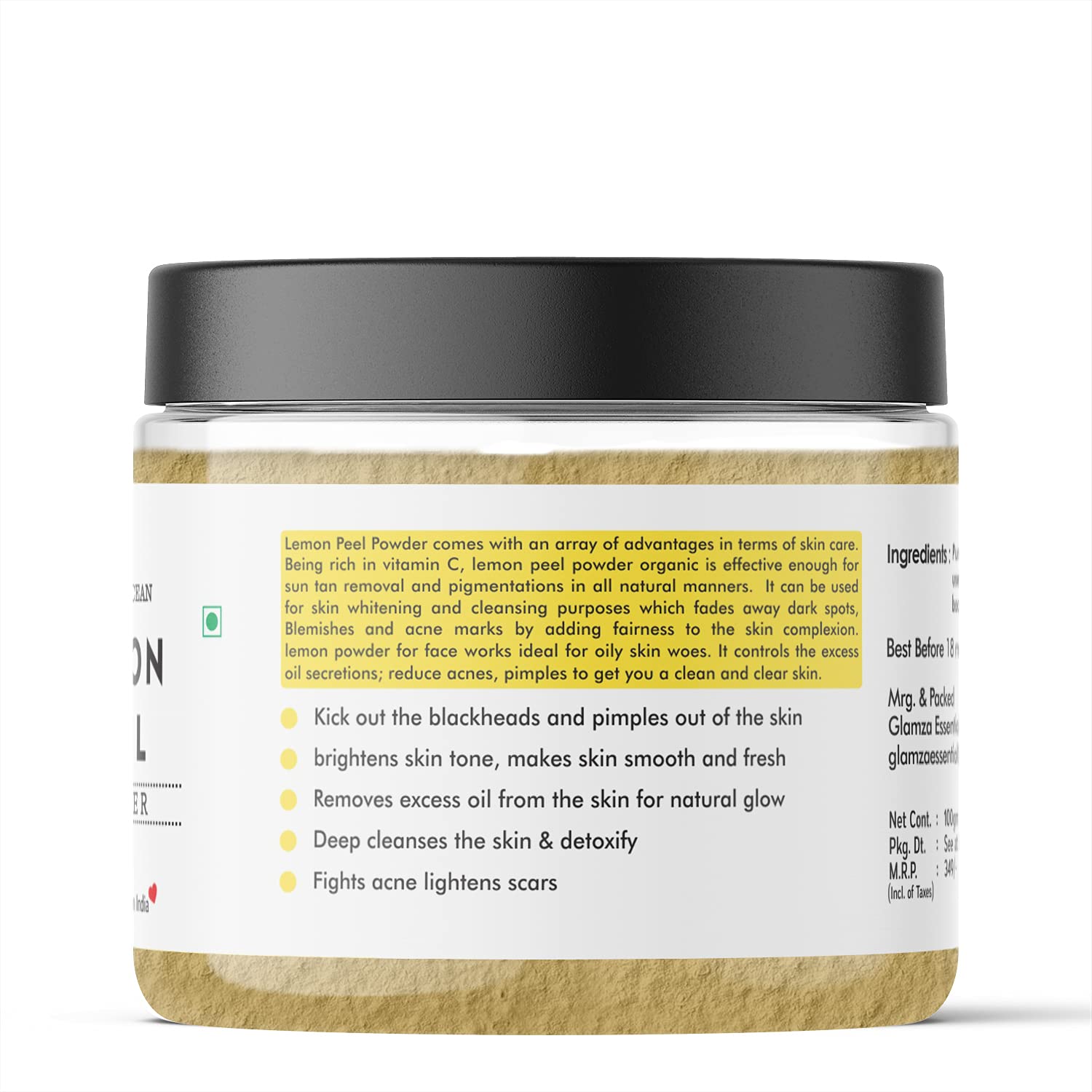 Organic Lemon Peel Powder for Face & Skin Care - 100g | Natural Exfoliant, Brightening & Anti-Aging | DIY Face Masks, Scrubs & Beauty Recipes