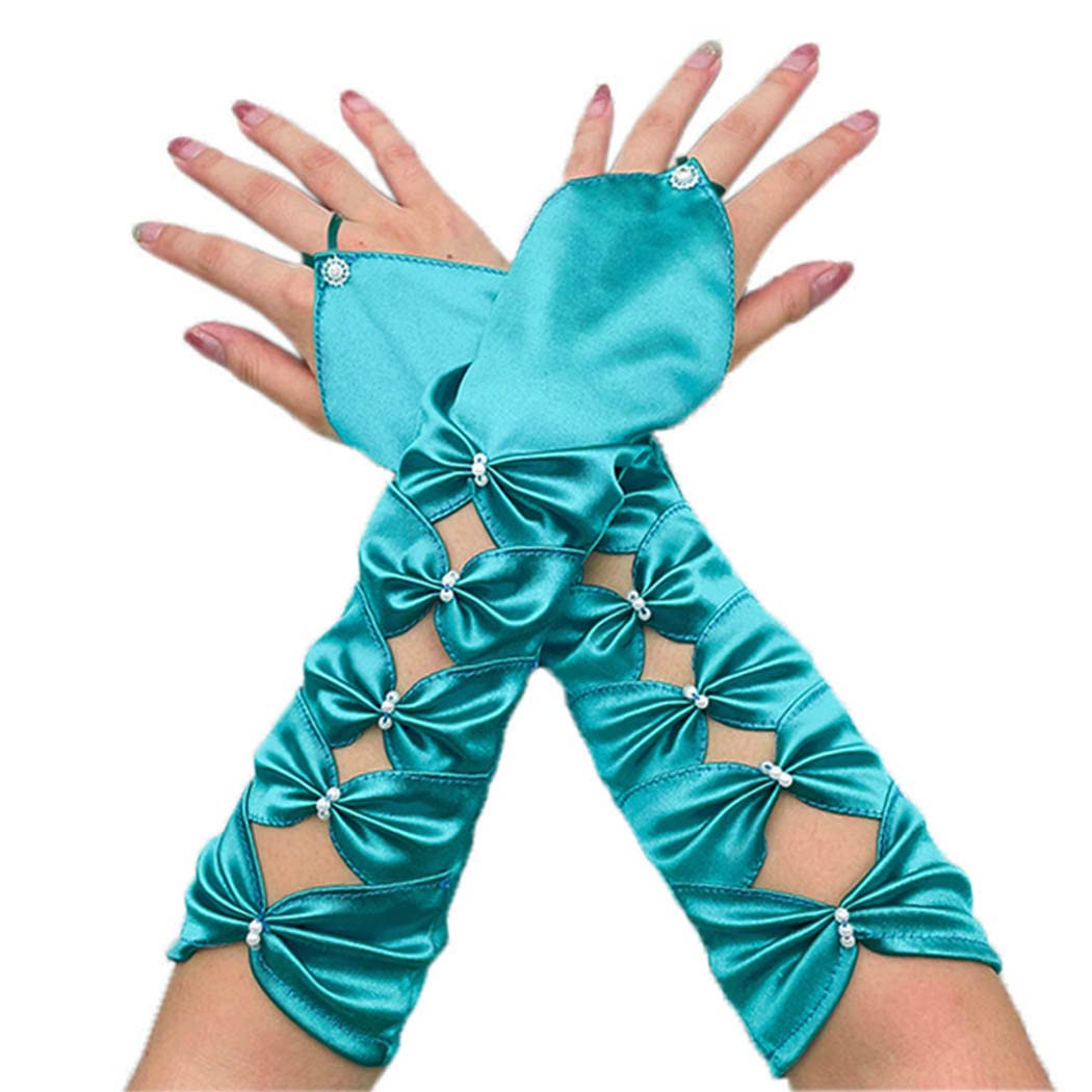 Elegant Pearl Gloves with Bowknot - Hollow Out Design for Women & Girls - Perfect for Rave Parties, Costume Accessories, Prom, Weddings & Formal Events