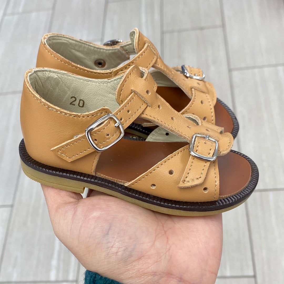 Pepe Tan T-Strap Baby Sandals for Girls & Boys - Soft Leather Comfortable First Walking Shoes - Perfect for Summer Outings & Beach Play