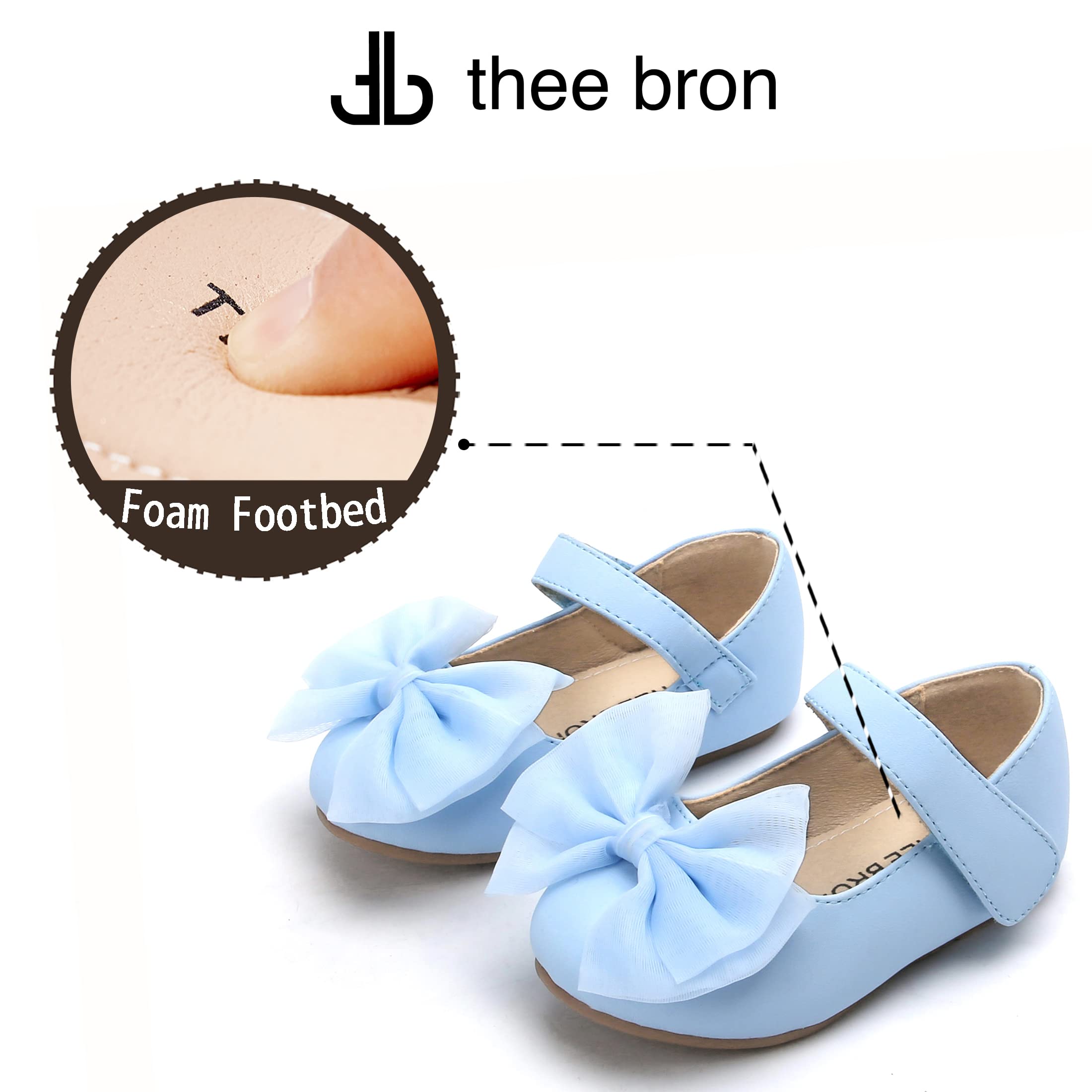 THEE BRON Toddler Girls Mary Jane Flats - Soft Leather Ballerina Dress Shoes for Baby & Little Girls - Perfect for Weddings, Parties & Special Occasions