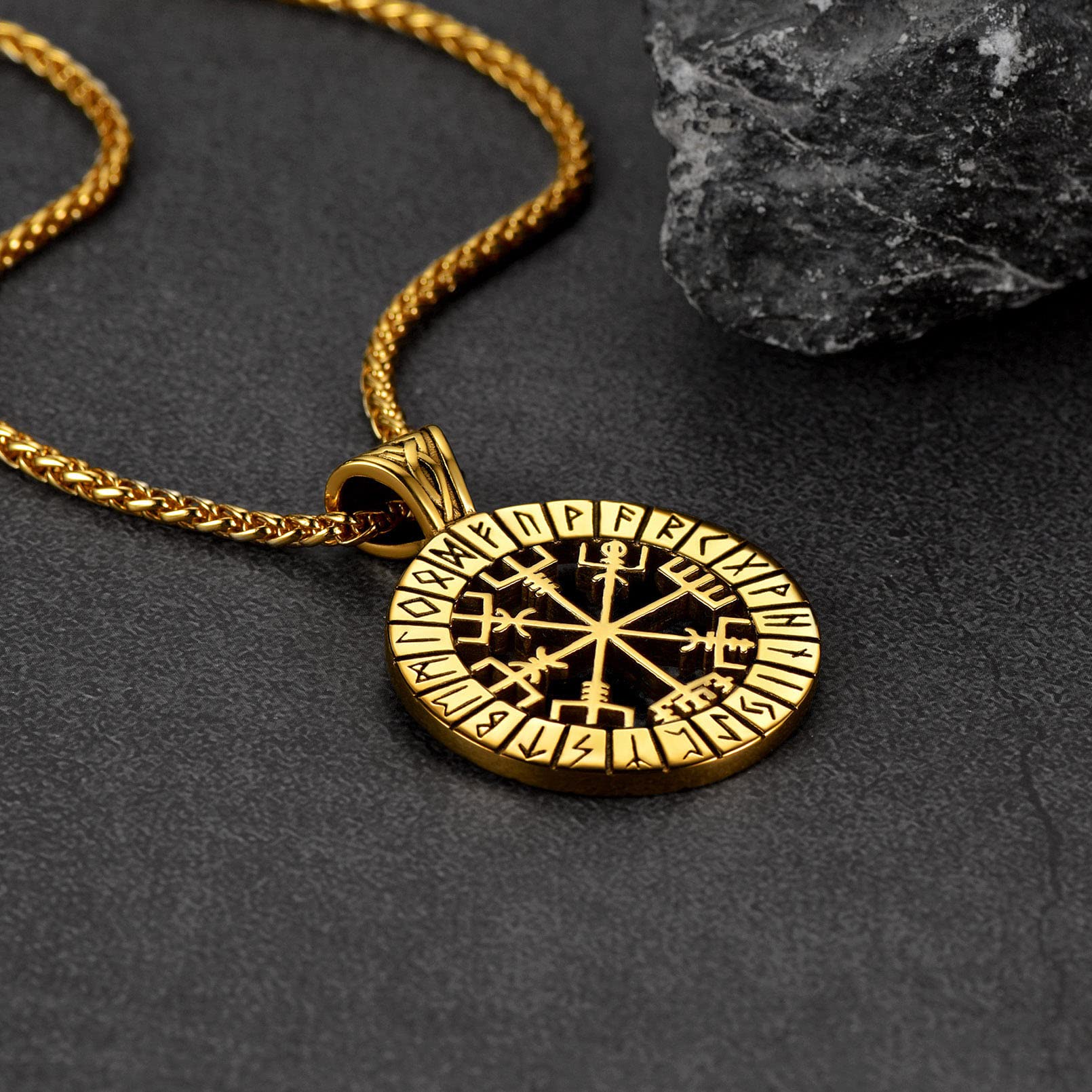 FaithHeart Viking Medal Necklace for Men - Stainless Steel Norse Mythology Pendant with Gift Box - Perfect for Viking Lovers, Cosplay, and Norse Jewelry Collectors