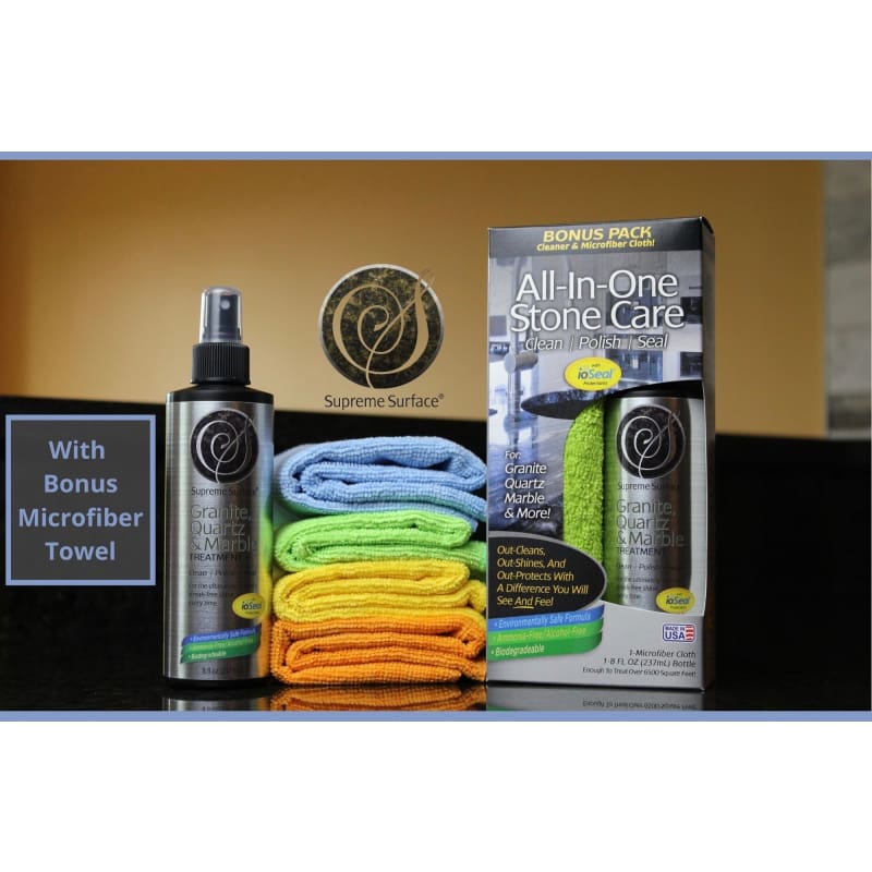 All-in-One Stone Care Kit - Cleaner, Polish & Sealer (8 fl oz Spray) for Granite, Marble & Countertops – Perfect for Kitchen & Bathroom Surfaces
