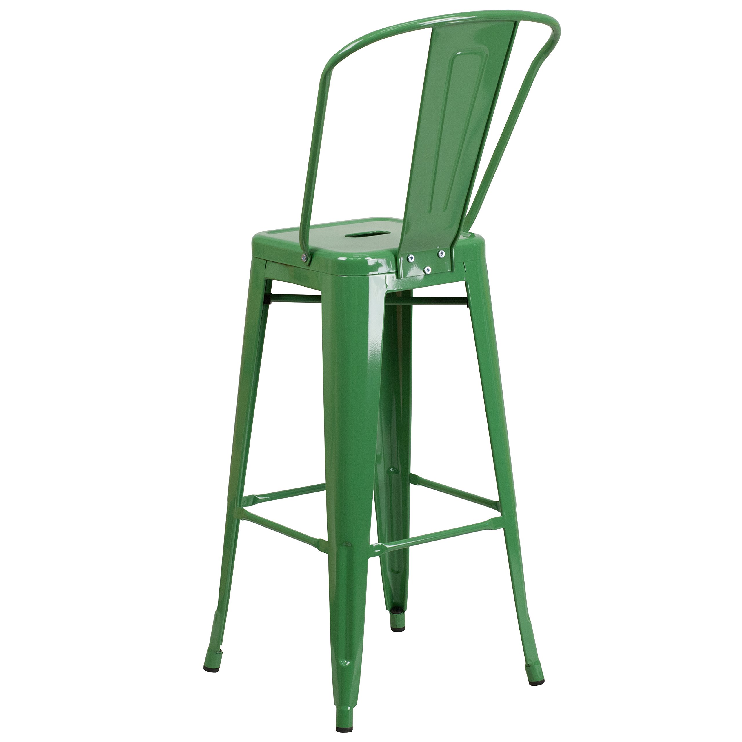 EMMA + OLIVER 30 Inch Commercial Grade Green Metal Bar Stool with Back - Indoor Outdoor Use for Kitchen, Bar, Patio & Restaurant Seating