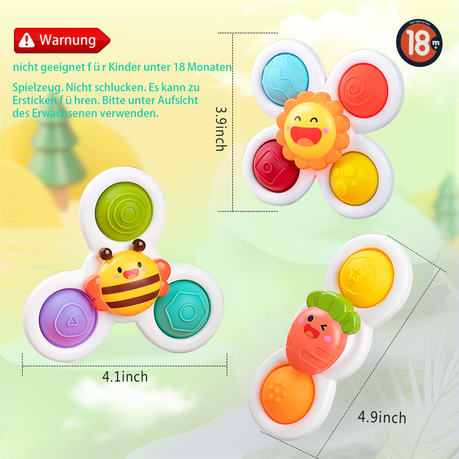 Best Suction Cup Baby Toys - 3 Pack Sensory Fidget Spinner for Toddlers 1-3 Years | Educational Bath & Learning Toy for Kids | Perfect for Stress Relief, Autism Therapy & Early Childhood Development